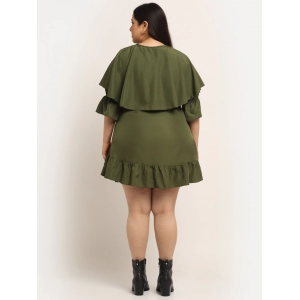 Generic Women's Crepe Solid Knee Length Fit and Flare Dress (Olive Green)