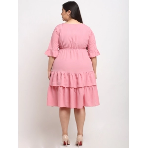 Generic Women's Crepe Solid Knee Length Fit and Flare Dress (Pink)