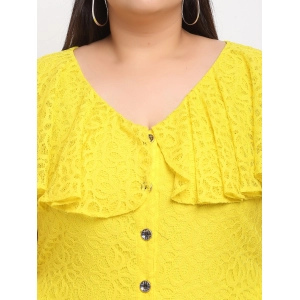 Generic Women's Net Solid Knee Length Fit and Flare Dress (Yellow)