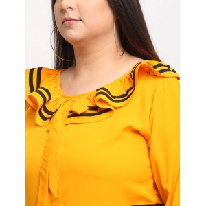 Generic Women's Crepe Solid Knee Length Fit and Flare Dress (Yellow)