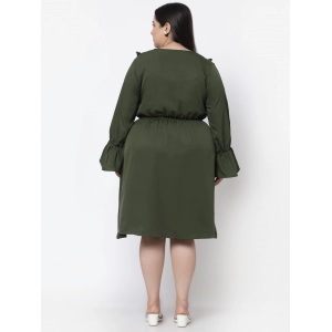 Generic Women's Crepe Solid Knee Length Fit and Flare Dress (Botal Green)