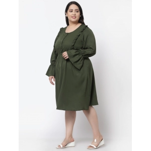 Generic Women's Crepe Solid Knee Length Fit and Flare Dress (Botal Green)