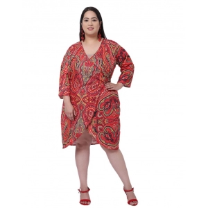 Generic Women's Crepe Printed Knee Length Fit and Flare Dress (Multicolor)