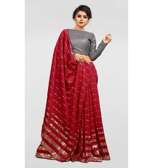 Women's Vichitra Saree with Blouse (Red, 5-6 Mtrs)