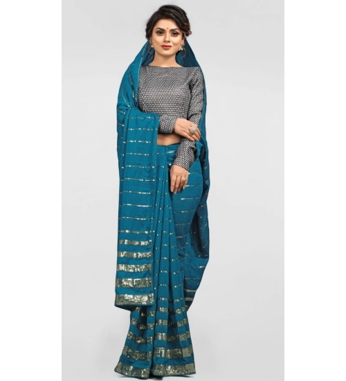 Women's Vichitra Saree with Blouse (Rama, 5-6 Mtrs)