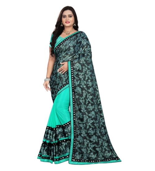 Women's Lycra Blend Saree with Blouse (Rama, 5-6 Mtrs)