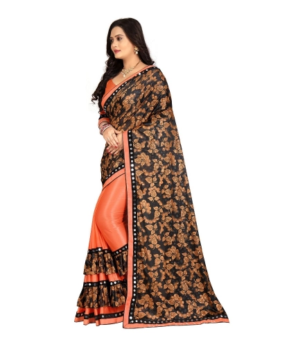 Women's Lycra Blend Saree with Blouse (Orange, 5-6 Mtrs) Women's Lycra Blend Saree with Blouse (Orange, 5-6 Mtrs)