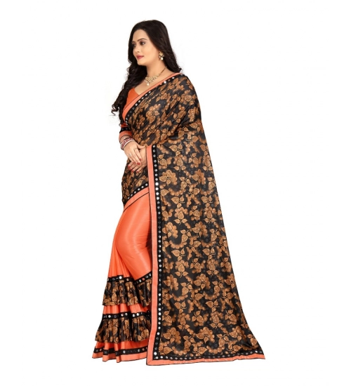 Women's Lycra Blend Saree with Blouse (Orange, 5-6 Mtrs)