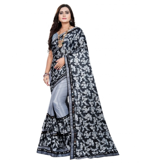 Women's Lycra Blend Saree with Blouse (Grey, 5-6 Mtrs)