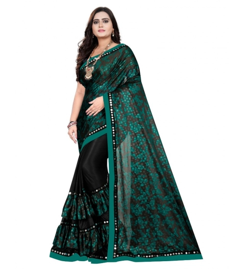 Women's Lycra Blend Saree with Blouse (Green, 5-6 Mtrs)