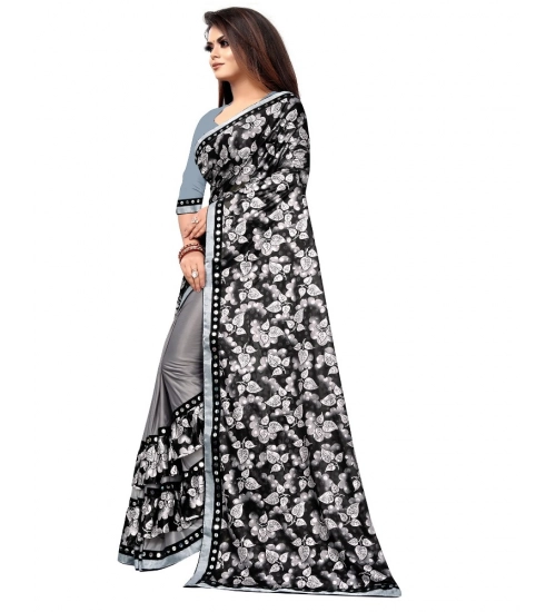 Women's Lycra Blend Saree with Blouse (Grey, 5-6 Mtrs)