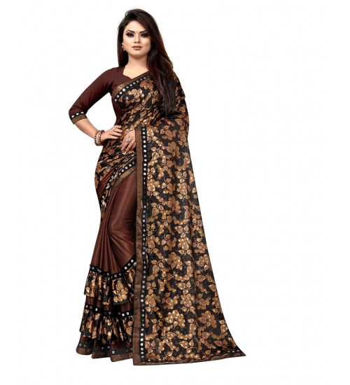 Women's Lycra Blend Saree with Blouse (Coffee, 5-6 Mtrs)