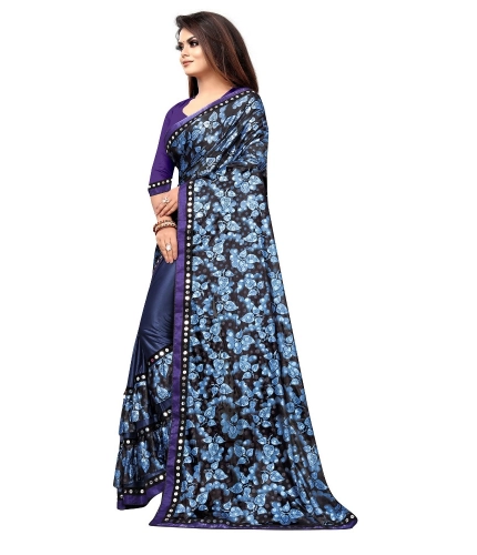Women's Lycra Blend Saree with Blouse (Blue, 5-6 Mtrs) Women's Lycra Blend Saree with Blouse (Blue, 5-6 Mtrs)