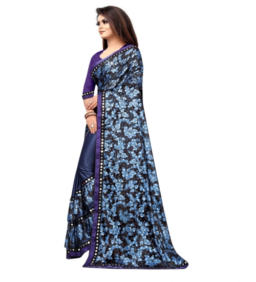 Women's Lycra Blend Saree with Blouse (Blue, 5-6 Mtrs)
