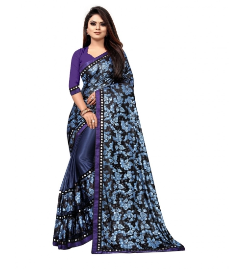 Women's Lycra Blend Saree with Blouse (Blue, 5-6 Mtrs)