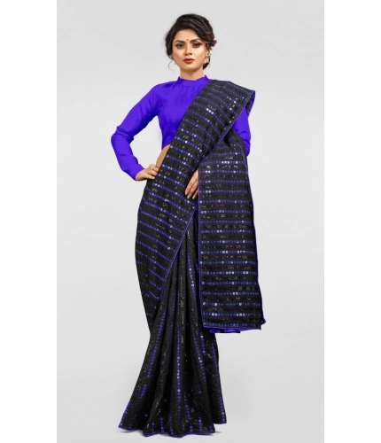 Women's Vichitra Saree with Blouse (Blue, 5-6 Mtrs)