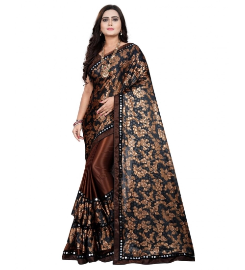 Women's Lycra Blend Saree with Blouse (Coffee, 5-6 Mtrs)