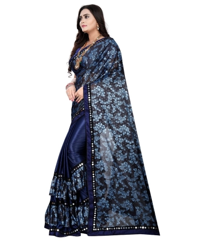 Women's Lycra Blend Saree with Blouse (Blue, 5-6 Mtrs) Women's Lycra Blend Saree with Blouse (Blue, 5-6 Mtrs)