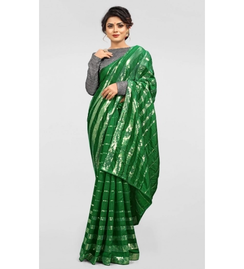 Women's Vichitra Saree with Blouse (Green, 5-6 Mtrs)
