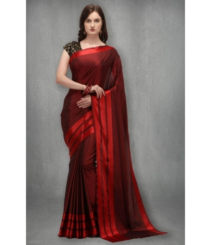 Women's Satin Silk Saree with Blouse (Red, 5-6 Mtrs)