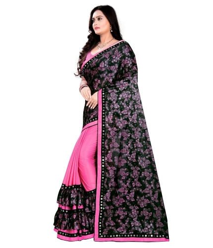 Women's Lycra Blend Saree with Blouse (Pink, 5-6 Mtrs)