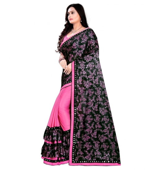 Women's Lycra Blend Saree with Blouse (Pink, 5-6 Mtrs)