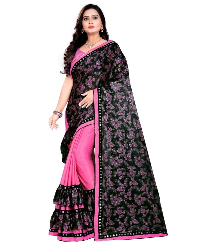 Women's Lycra Blend Saree with Blouse (Pink, 5-6 Mtrs)