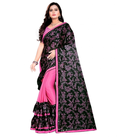 Women's Lycra Blend Saree with Blouse (Pink, 5-6 Mtrs)