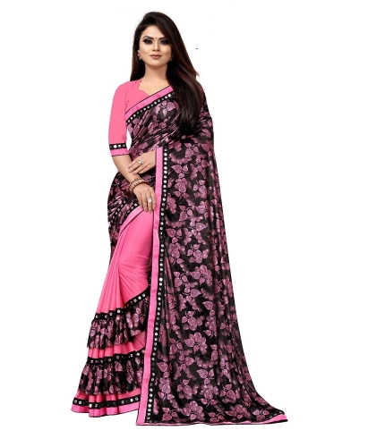 Women's Lycra Blend Saree with Blouse (Pink, 5-6 Mtrs)