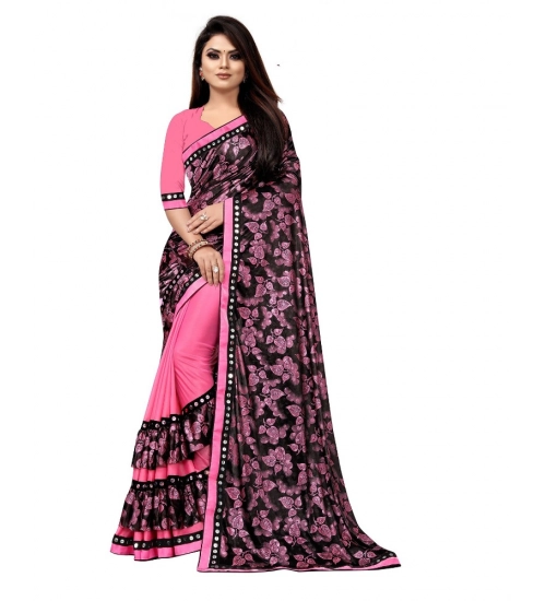 Women's Lycra Blend Saree with Blouse (Pink, 5-6 Mtrs)