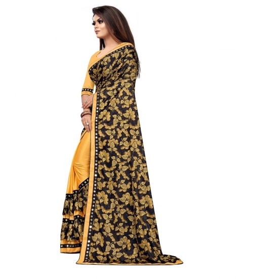 Women's Lycra Blend Saree with Blouse (Mustard, 5-6 Mtrs)