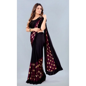 Generic Women's Lycra Blend Saree with Blouse (Wine, 5-6 Mtrs)