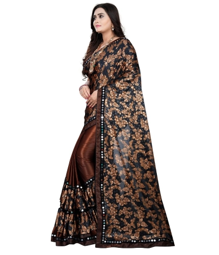 Women's Lycra Blend Saree with Blouse (Coffee, 5-6 Mtrs) Women's Lycra Blend Saree with Blouse (Coffee, 5-6 Mtrs)