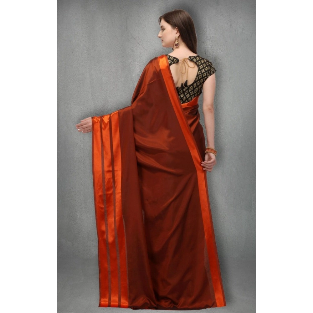 Women's Satin Silk Saree with Blouse (Orange, 5-6 Mtrs) Women's Satin Silk Saree with Blouse (Orange, 5-6 Mtrs)