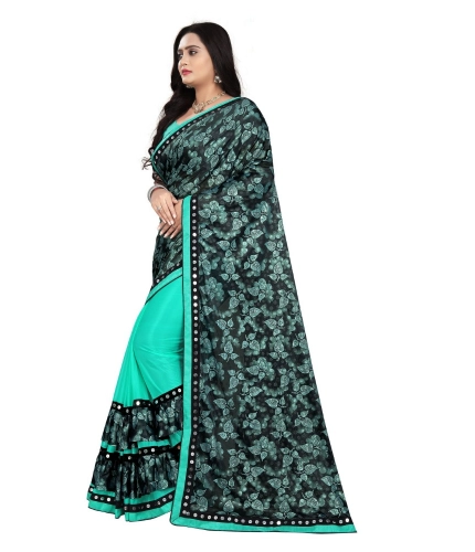 Women's Lycra Blend Saree with Blouse (Rama, 5-6 Mtrs)