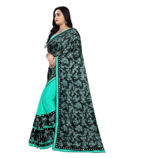 Women's Lycra Blend Saree with Blouse (Rama, 5-6 Mtrs)