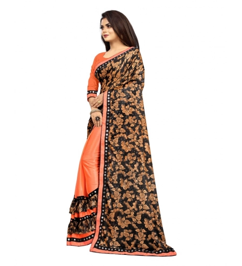 Women's Lycra Blend Saree with Blouse (Orange, 5-6 Mtrs)