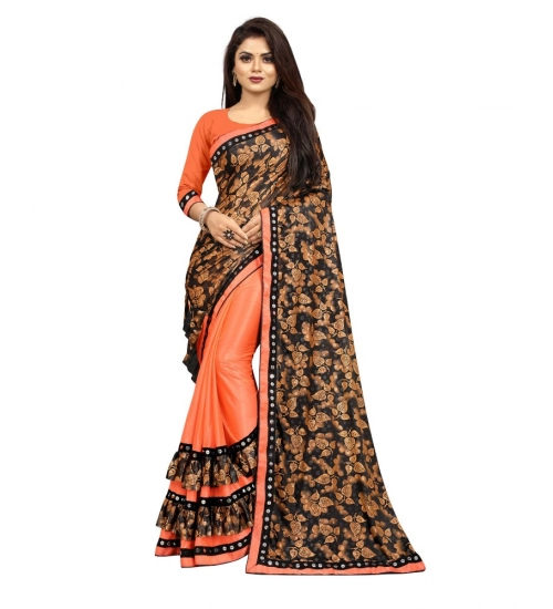 Women's Lycra Blend Saree with Blouse (Orange, 5-6 Mtrs)