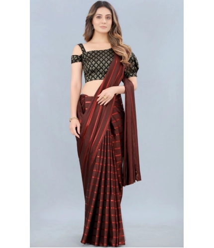 Women's Satin Silk Saree with Blouse (Orange, 5-6 Mtrs)