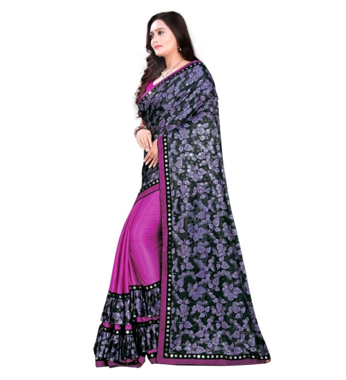 Women's Lycra Blend Saree with Blouse (Purple, 5-6 Mtrs)