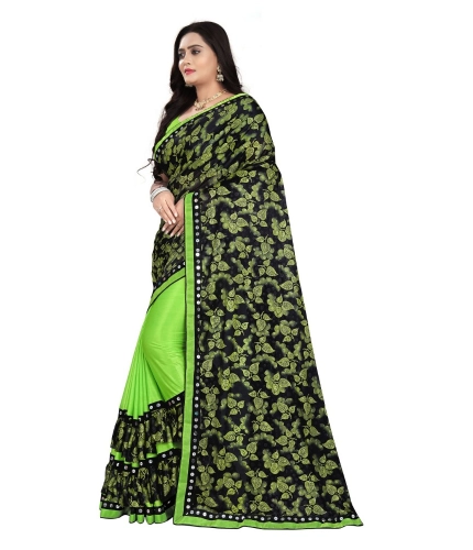 Women's Lycra Blend Saree with Blouse (Pista, 5-6 Mtrs)