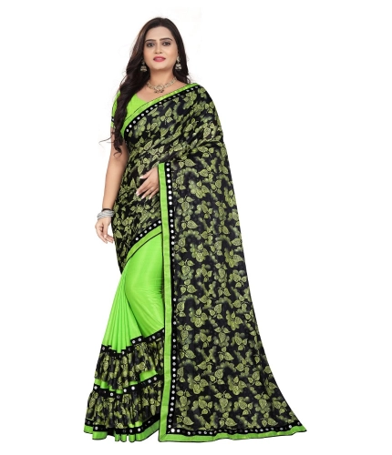 Women's Lycra Blend Saree with Blouse (Pista, 5-6 Mtrs)