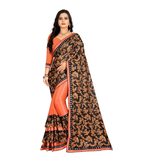 Women's Lycra Blend Saree with Blouse (Orange, 5-6 Mtrs)