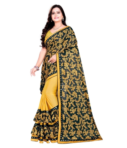 Women's Lycra Blend Saree with Blouse (Mustard, 5-6 Mtrs)
