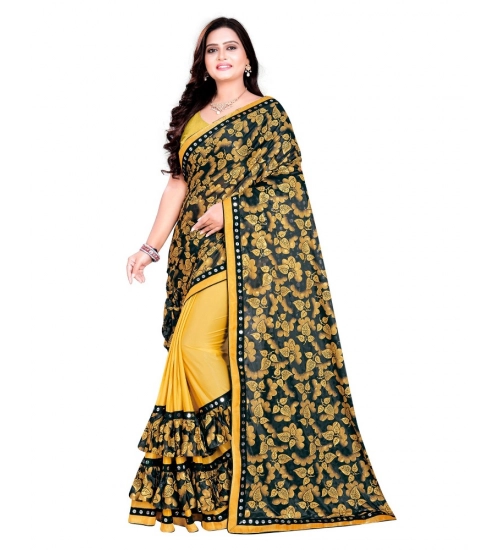 Women's Lycra Blend Saree with Blouse (Mustard, 5-6 Mtrs)