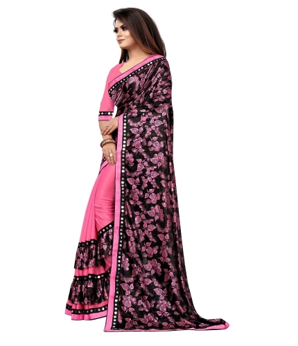 Women's Lycra Blend Saree with Blouse (Pink, 5-6 Mtrs)