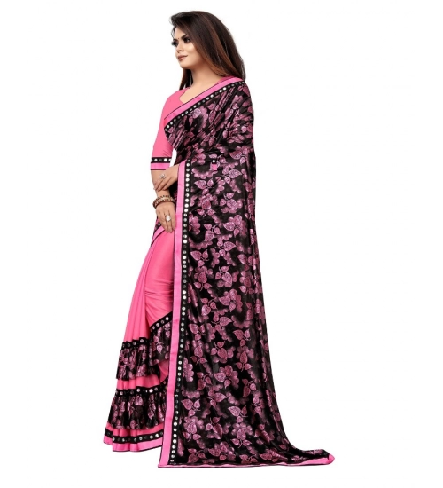 Women's Lycra Blend Saree with Blouse (Pink, 5-6 Mtrs)