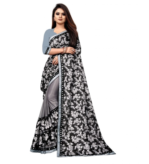 Women's Lycra Blend Saree with Blouse (Grey, 5-6 Mtrs)