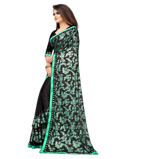Women's Lycra Blend Saree with Blouse (Green, 5-6 Mtrs)