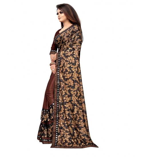 Women's Lycra Blend Saree with Blouse (Coffee, 5-6 Mtrs)